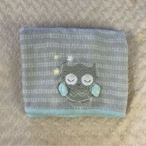 Parent's Choice Gray Sleeping Owl Baby Blanket Aqua Blue White Stars Stripes